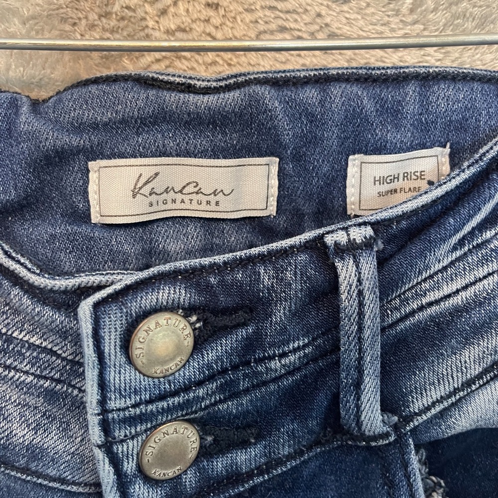 Kancan Women High Rise Super Flare Jean 26 Distressed Festival Cowgirl Glam - Picture 6 of 13